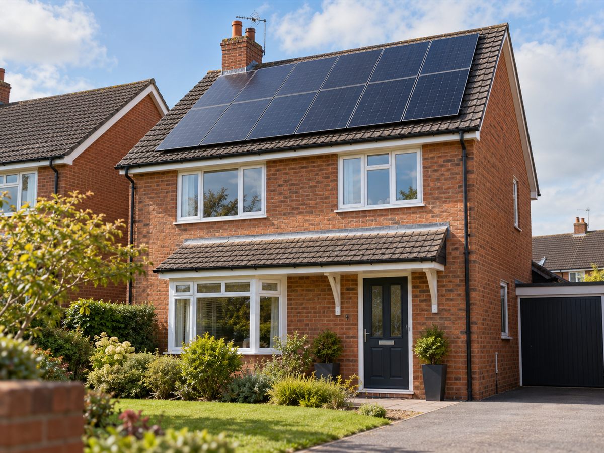 A UK home with solar panels on the roof